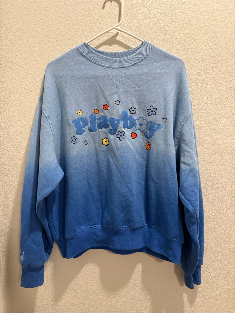 Playboy PacSun Blue Fleece Crewneck Pullover Bunny Graphic Logo XS